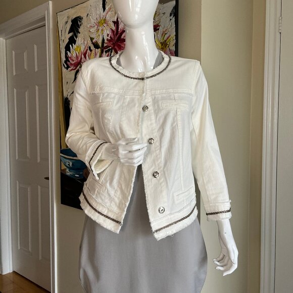 Marc Aurel White Denim Jacket with beaded and gosse detail - size 38 / medium - Picture 10 of 15